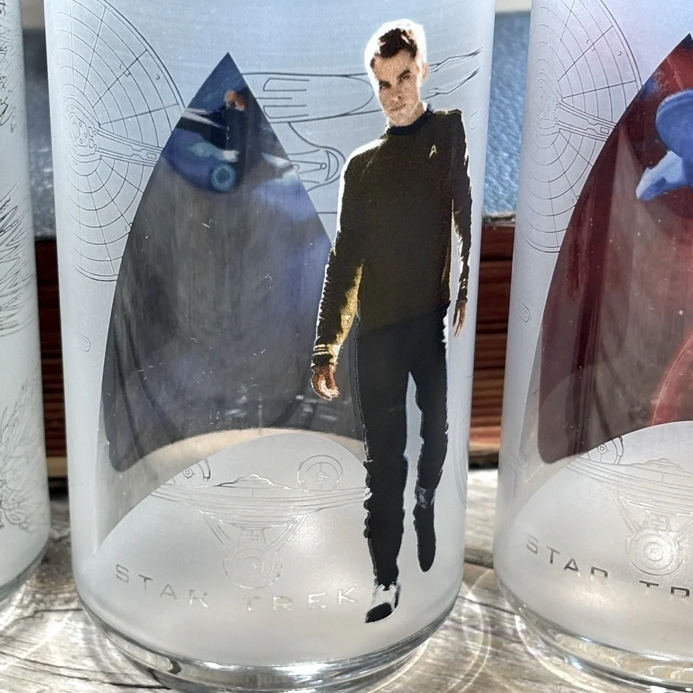 4 STAR TREK 2008 High Ball Glasses. Collectible Burger King Tumblers | Y2K